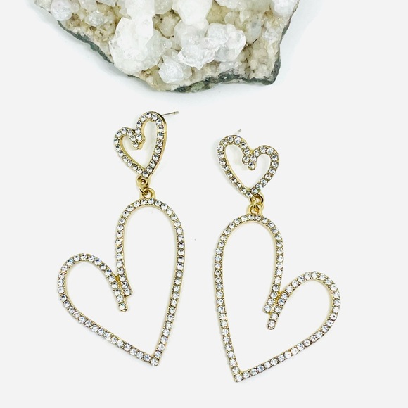Rhinestone Double Heart Earrings - Picture 6 of 6